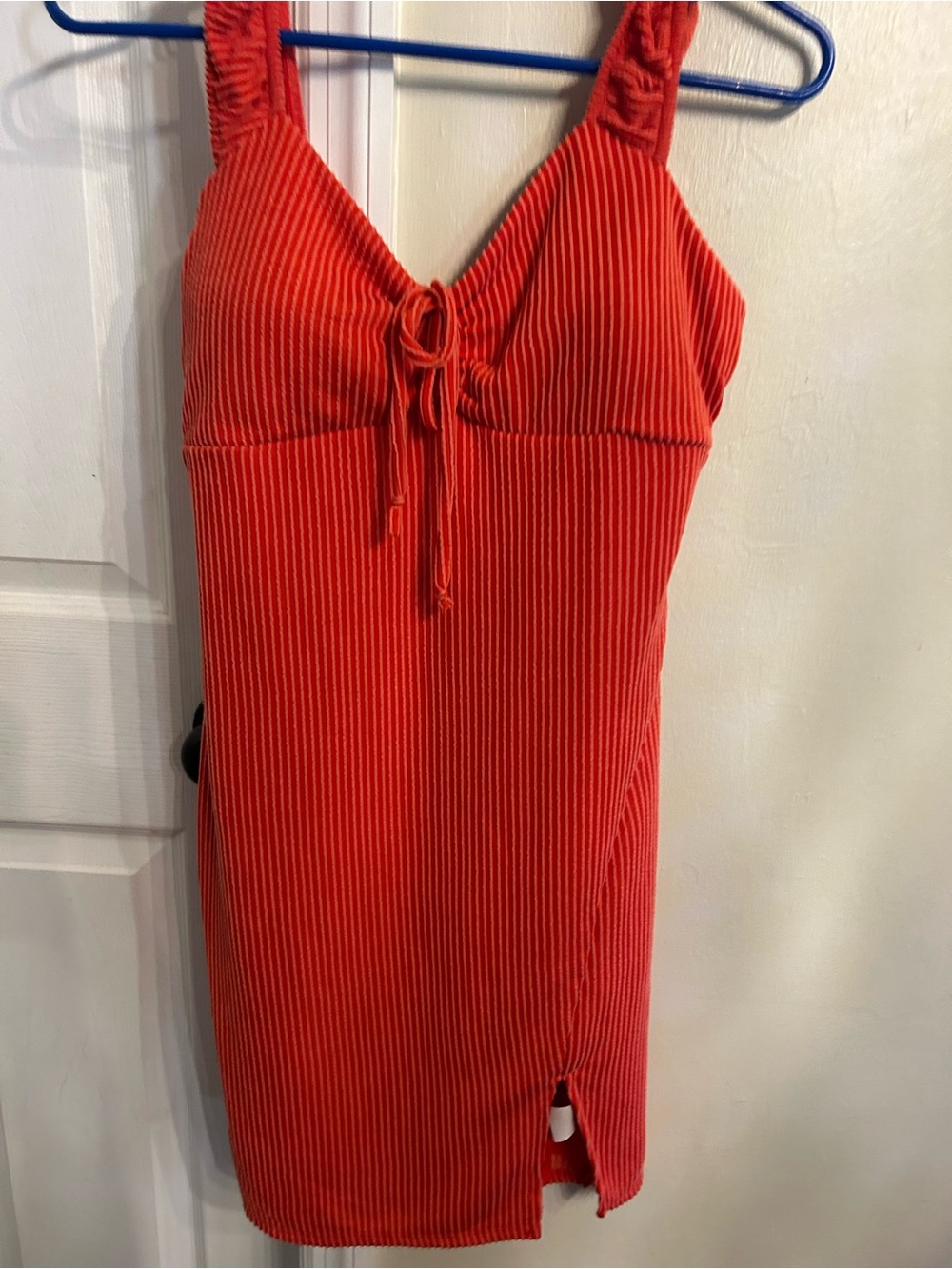 No Boundaries Red Ribbed Tie-Front Mini Dress